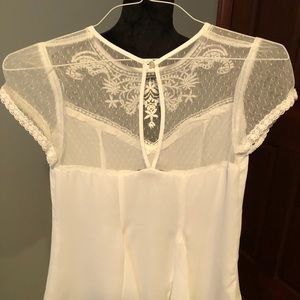 Ivory blouse with lace yoke, XS, like new